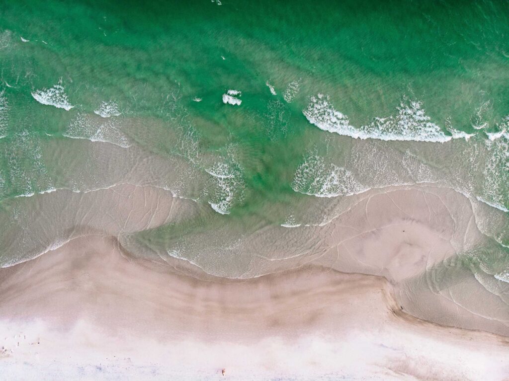 bird’s-eye photography of shore beside body of water